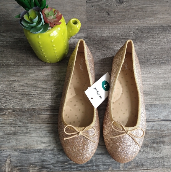 Girl's Cat and Jack Gold Glittery Ballet Flats - Picture 11 of 11